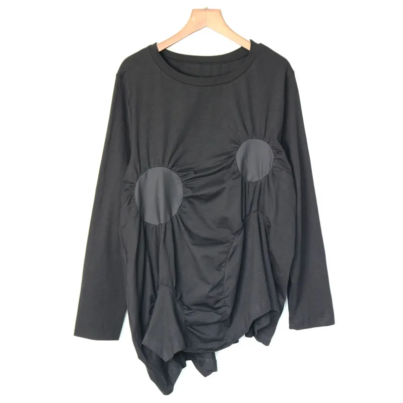 Плиссированная Асимметричная женская футболка корейская мода 2019 осенняя в