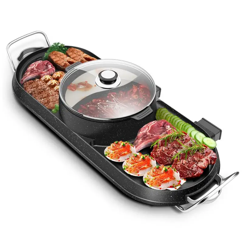Multi-function hot pot baked one grill home electric baking pan non-stick teppanyaki smokeless barbecue machine |