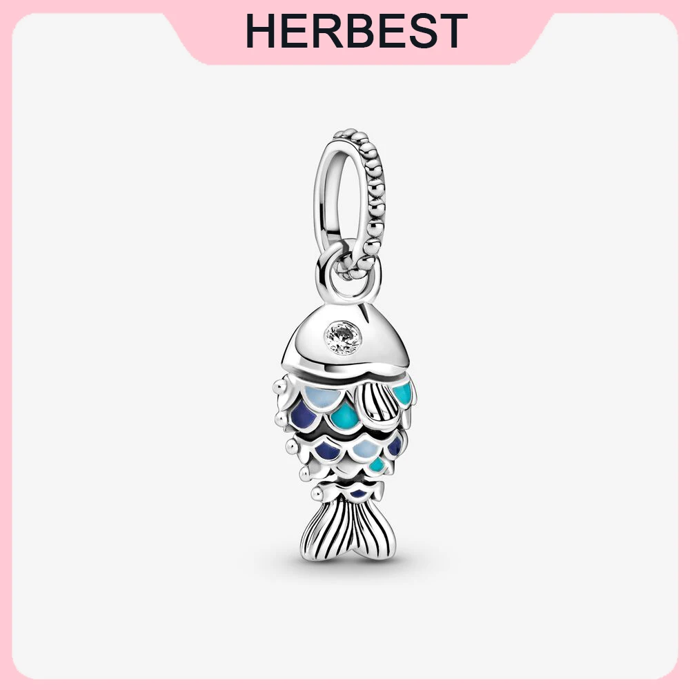 2021 новые серебряные бусины 925 пробы синий масштабируется рыбы с позолоченным