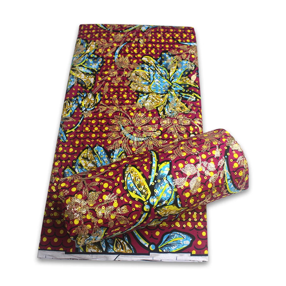 

Latest Sequins African Fabrics 100% Cotton Batiki Wax Prints Kitenge/Pagnes/Kikwembe Embroidered Sequins YXL-4