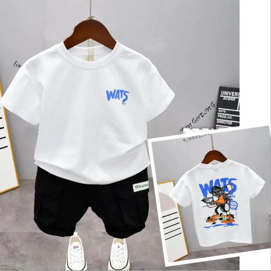 

2 Pieces/Set Summer Children Clothes Suit Boys Girls Cotton Cute Cartoon Short-Sleeved T-Shirt and Short Pant Clothing Sets 2-7Y
