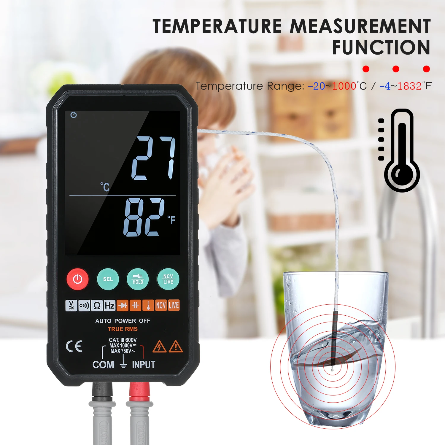 

FY107C/FY107B 6000counts Digital Multimeter Ture RMS AC DC NCV Transistor Capacitor Temperature Voltage Smart Meter