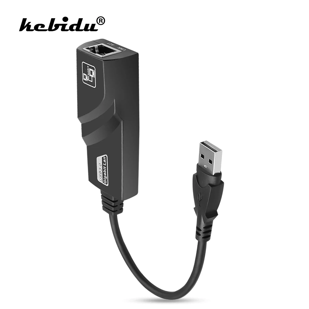 

kebiddu Wired USB 3.0 To Gigabit Ethernet RJ45 LAN 10/100/1000 Mbps Network Adapter Ethernet Network Card For PC