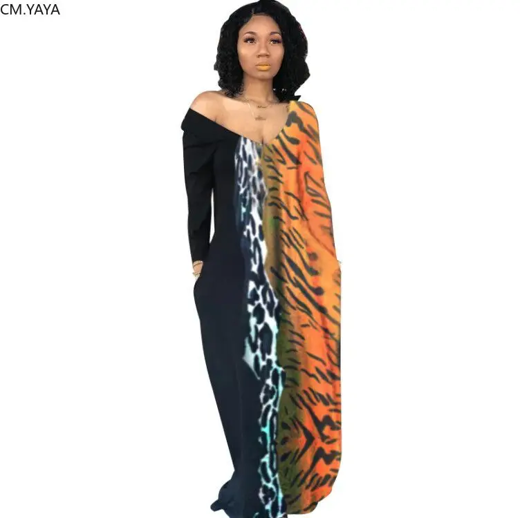 Женское длинное облегающее платье с длинным рукавом леопардовым принтом