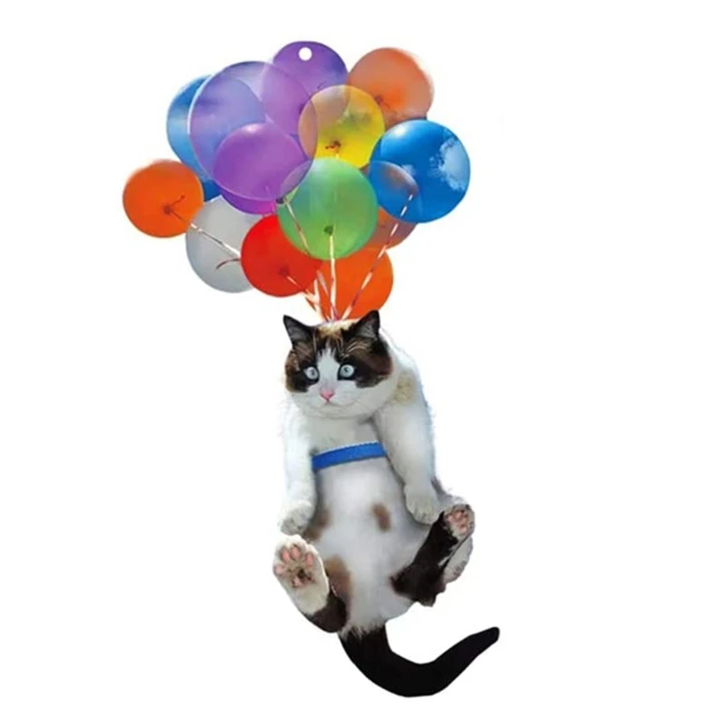 Подвесное украшение для автомобиля в виде кошки с красочным воздушным шаром