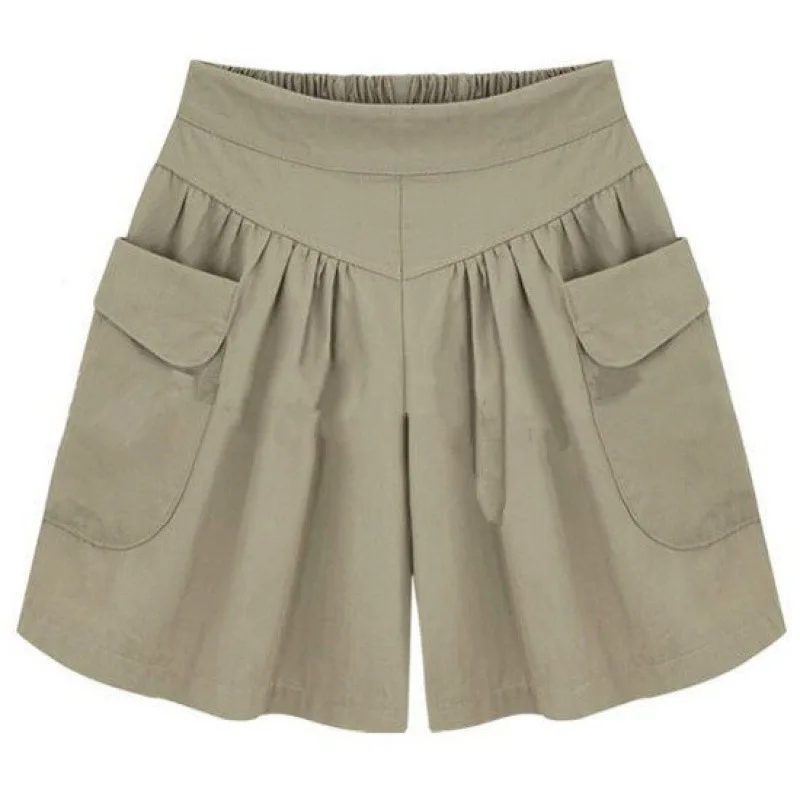 

Women Sashes Loose Shorts Casual Female High Waist Button Fly Shorts Vintage Mujer Solid Empire Black