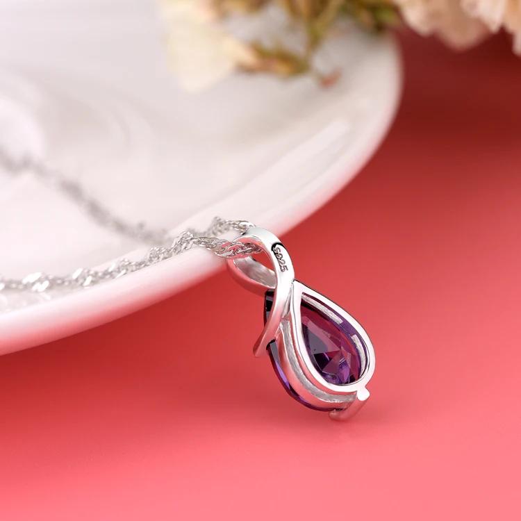 Стерлингового серебра Цепочки и ожерелья фиолетового цвета с камнями в форме