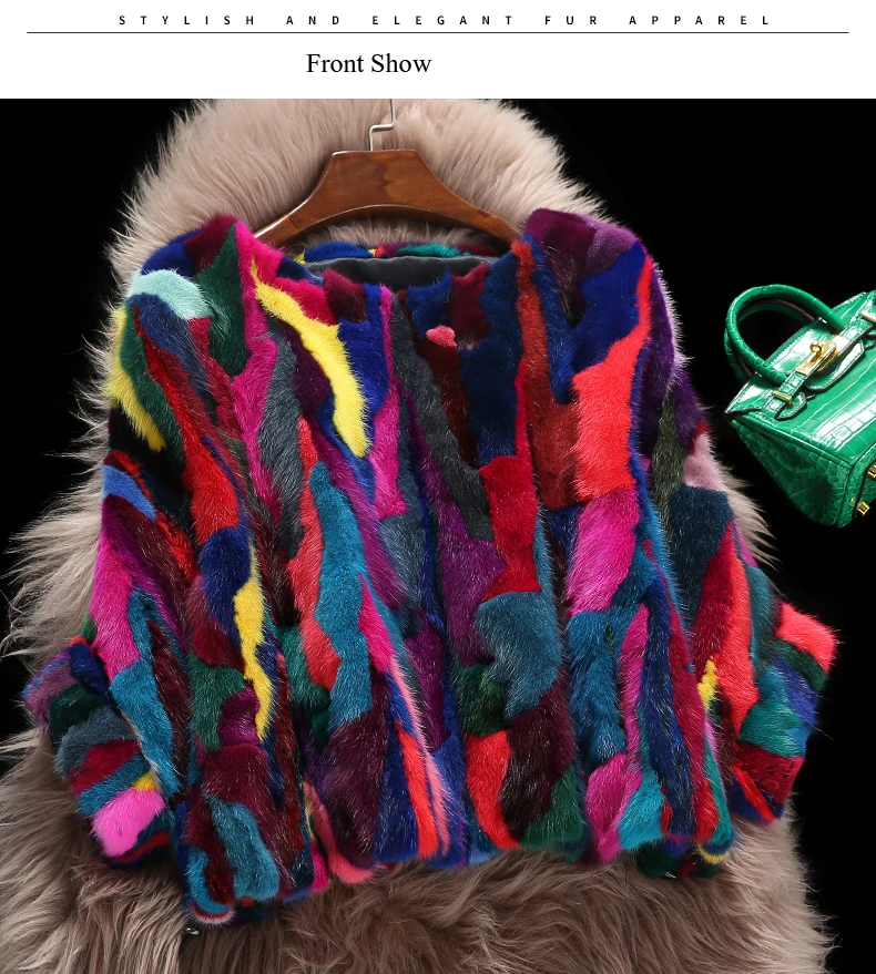 Женская шаль из натурального меха норки разноцветная с рукавом летучая мышь |