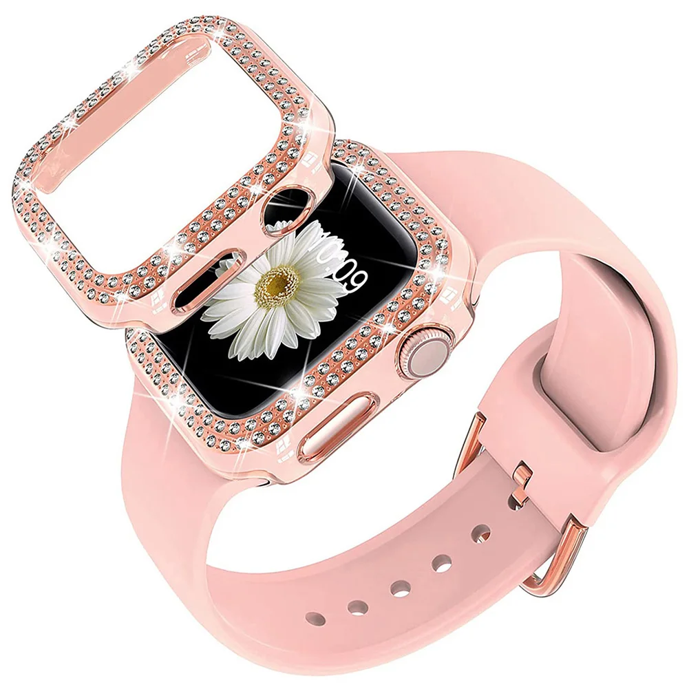 

Compatible For iWatch 38mm 42mm Band With Glitter Bumper Case, Women Silicone Adjustable Strap With Buckle