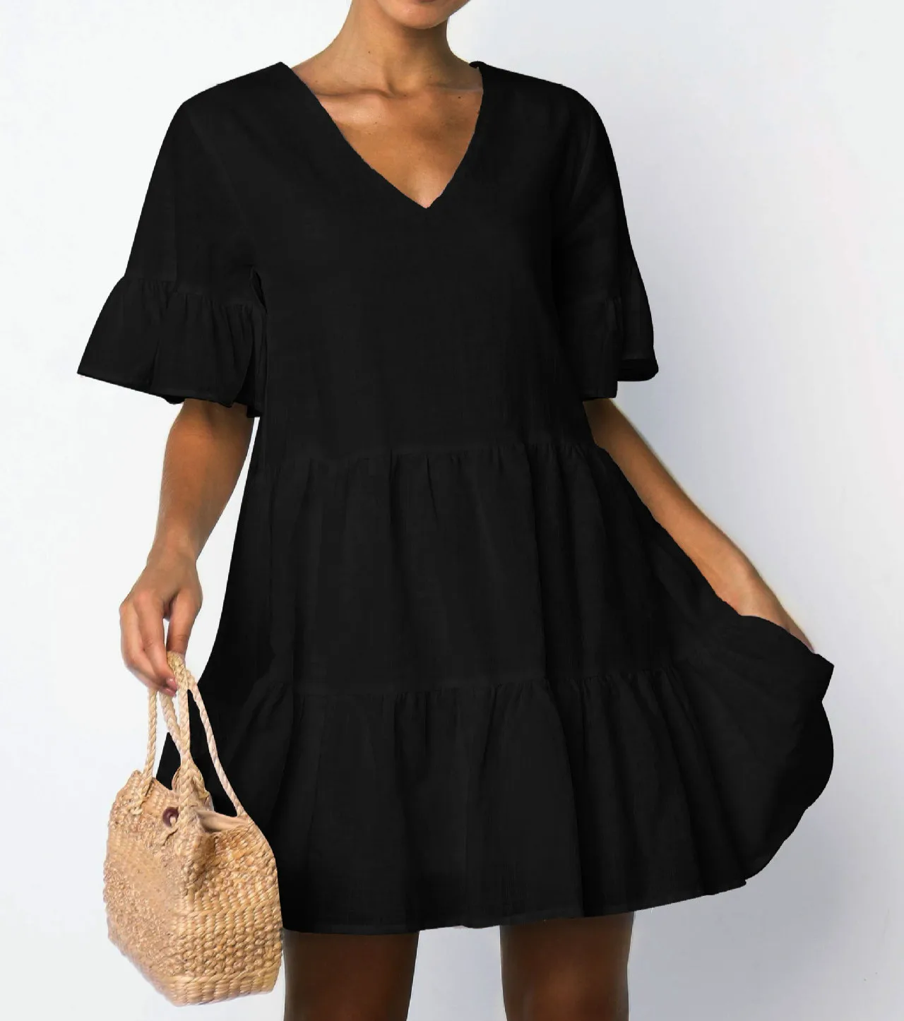 2019 сексуальное платье с глубоким v образным вырезом и коротким рукавом белое