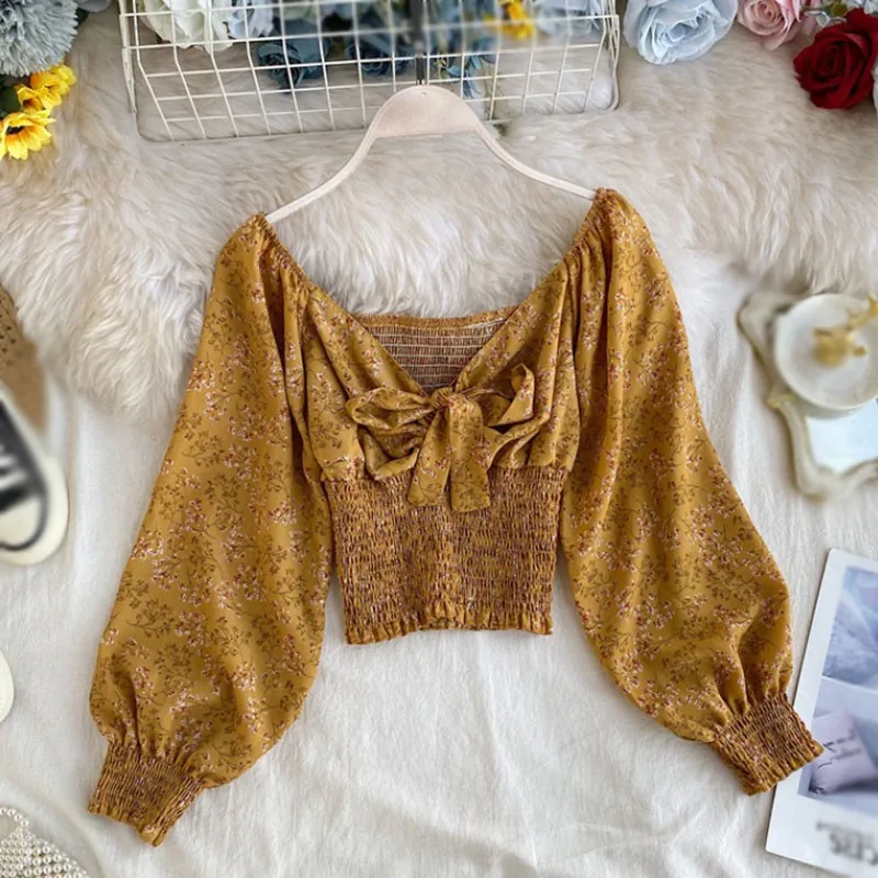 

Boho Floral Print Chiffon Blouse Spring Autumn Shirt Tops Women Casual Long Sleeve Blouses