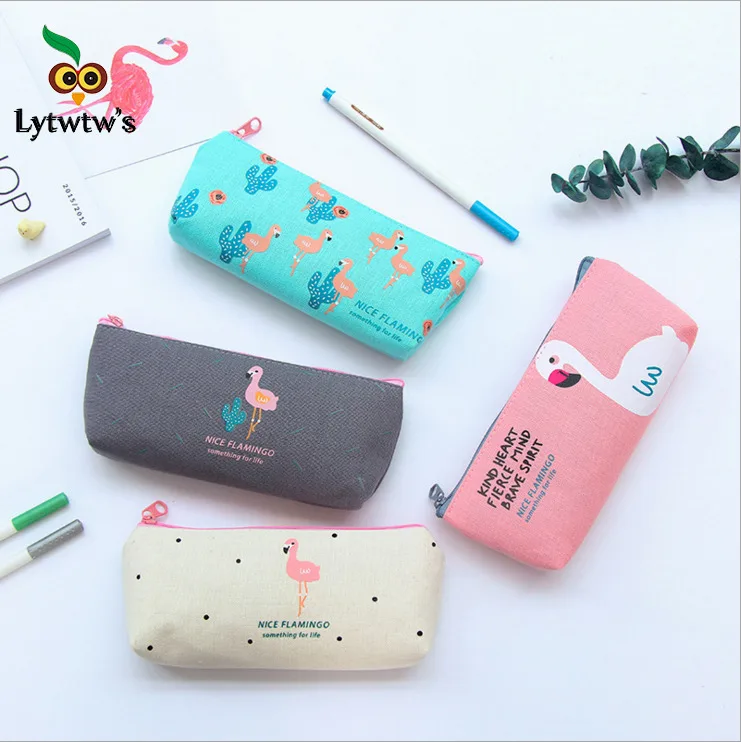 1 штука Lytwtw's Kawaii Flamingo Pen холщовый чехол для карандашей школы офиса стационарный