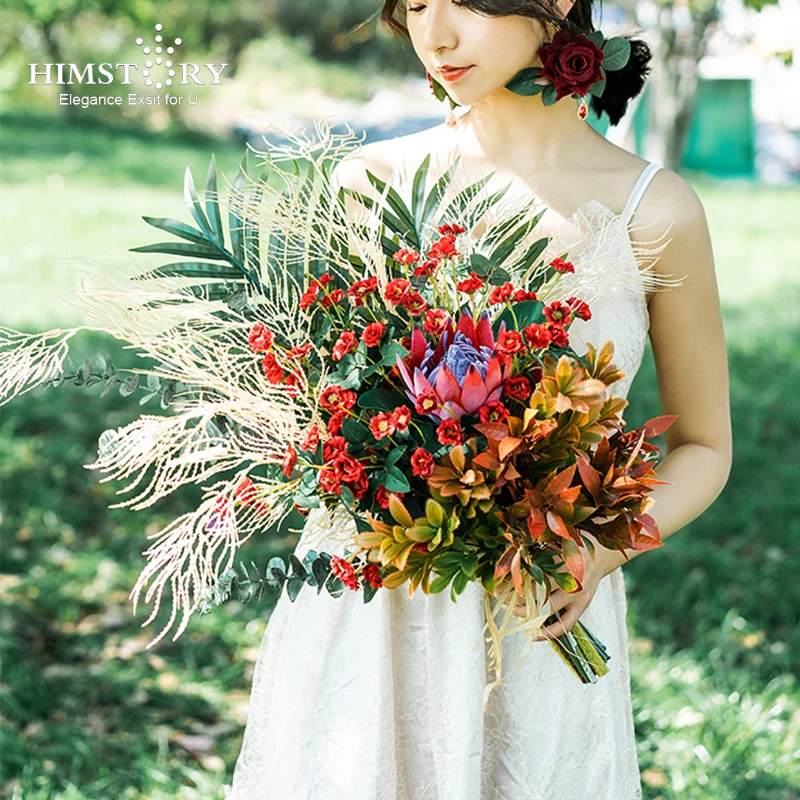 

HIMSTORY винтажный Свадебный букет невесты Шарм желтый красный зеленый микс Искусственные цветы фрукты Свадебные букеты украшение для дома
