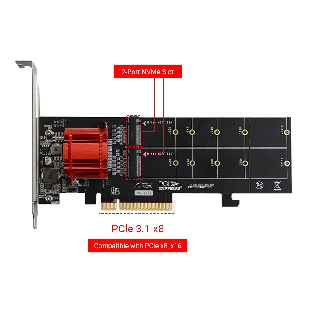 двойной адаптер nvme pcie m 2 ssd к pci e 31 x8 плат