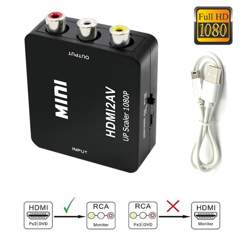 Адаптер преобразователь HDMI в AV HD видео RCA AV/CVSB L/R 1080P HDMI2AV поддержка NTSC PAL черный и