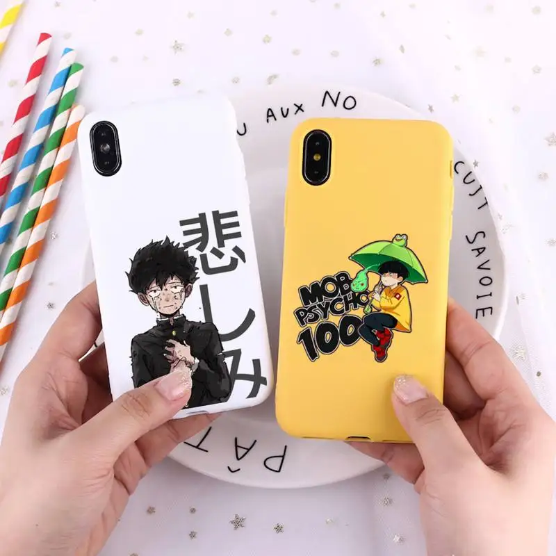 

Japan anime Mob Psycho 100 Phone Case Candy Color for iPhone 6 7 8 11 12 13 s mini pro X XS XR MAX Plus