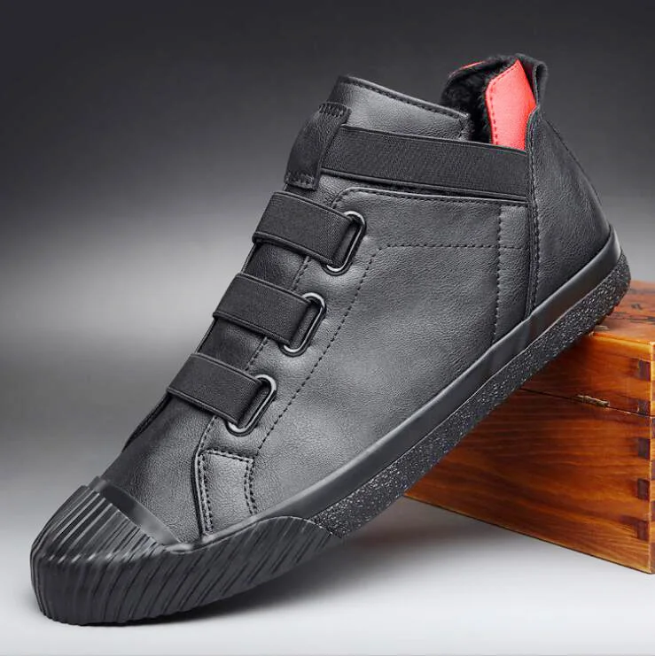 

2021 Winter Men Boots New Fashion Fur Inside Warm High Tops Leather Boots Man Trend Casual Shoes Men Warm Shoes