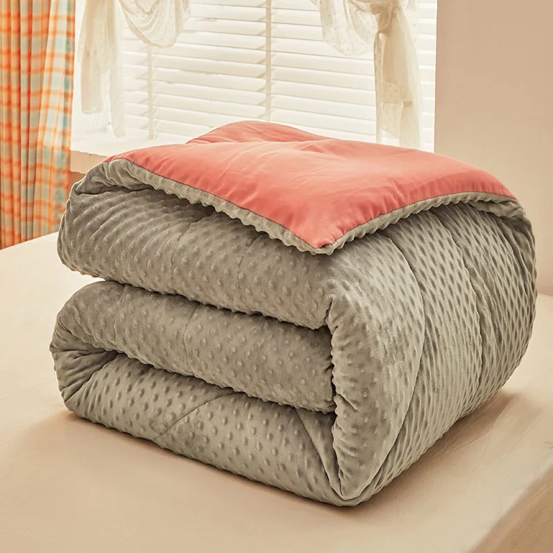

Winter Thick Warm Quilt Cozy Feather Cotton Filling Comforter Double-sided Quilted Velvet Fluffy Quilt for Adults Children