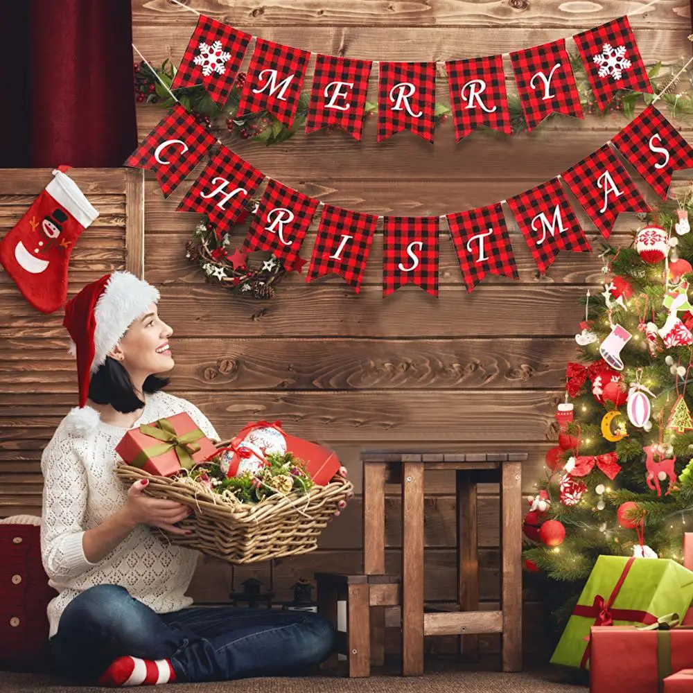 Ткань красный плед Рождество баннер Счастливого Рождества украшения для дома