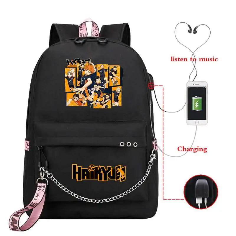 Haikyuu Fashionable Children's Schoolbag Boy Girl Cartoon Printing usb Backpack Harajuku Student Anime kid's Gift | Багаж и сумки