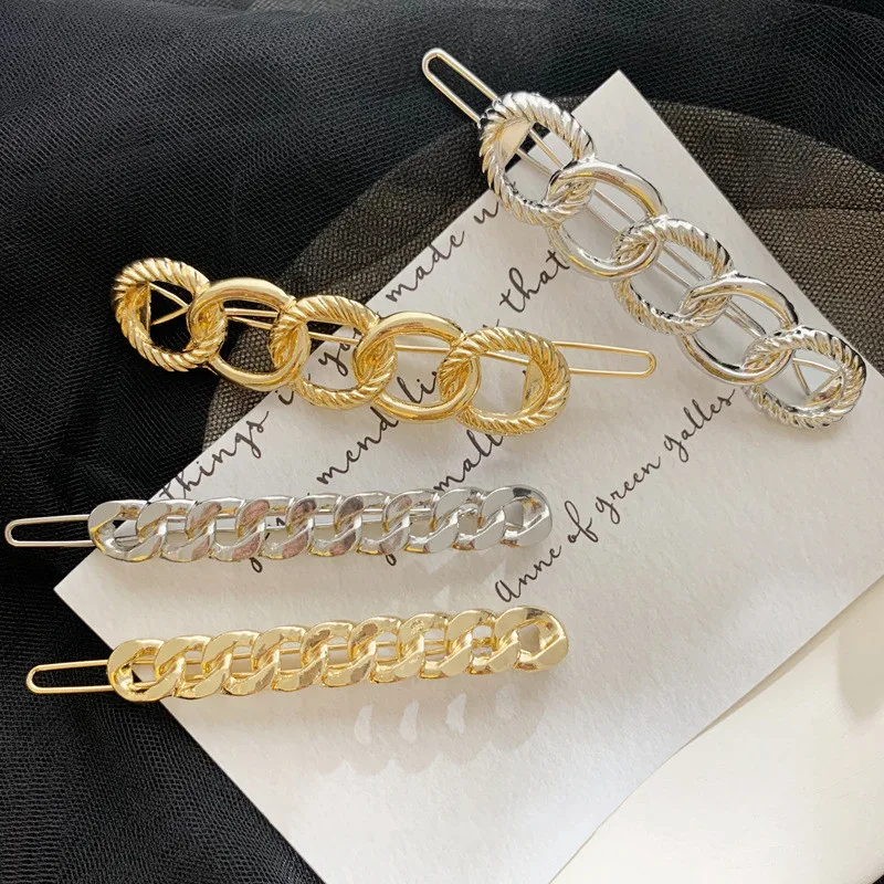 

2020 Fashion Women Metal Hair Clip Accessories Gold Color Chain Hair Clip Pin Headwear Barrettes Hairband Chain Shape Jewelry