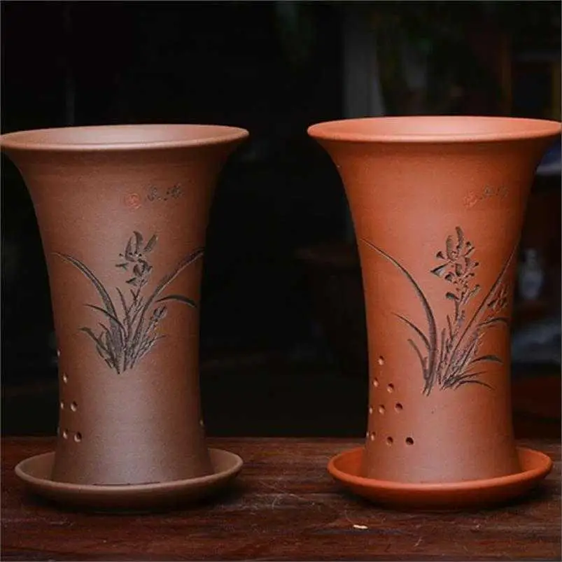 Цветочный горшок керамический дышащий фиолетовый песок цветочный с поддоном