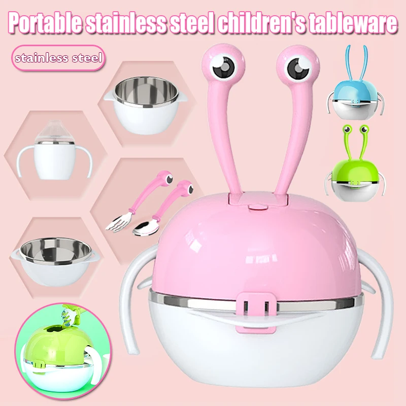 

Baby Tableware Set Multipurpose Stainless Steel Spoon Fork Portable Reusable Dishware for Baby Toddler Dinnerware Sets