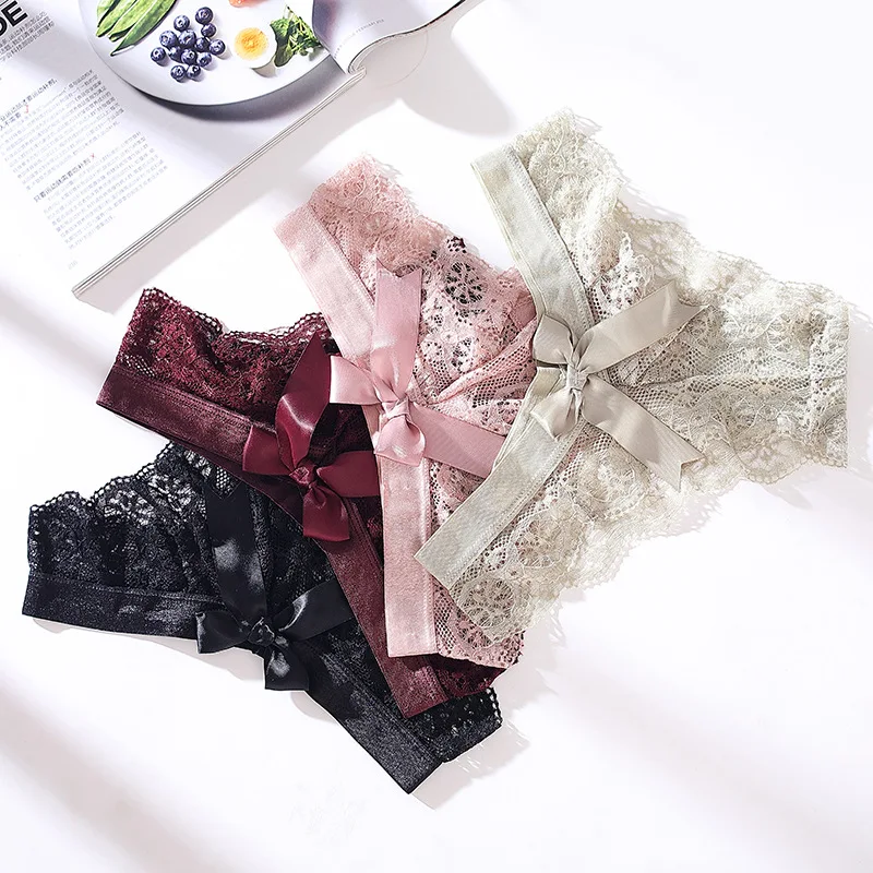 

3Pcs Sexy Briefs Women Panties G String Seamless Lace Thong Girls Bowknot Low-Waist T Back Underwear Size S-XL