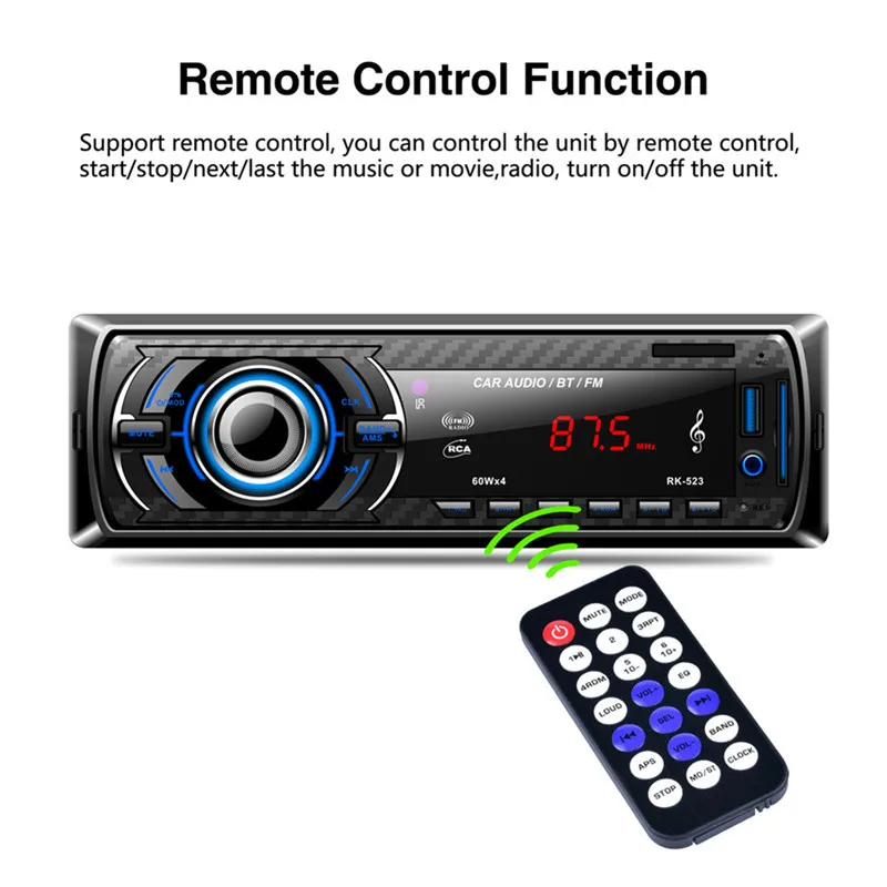 Rk 523 12 в 1 Din универсальный автомобильный стерео MP3 плеер Bluetooth кардридер USB флеш
