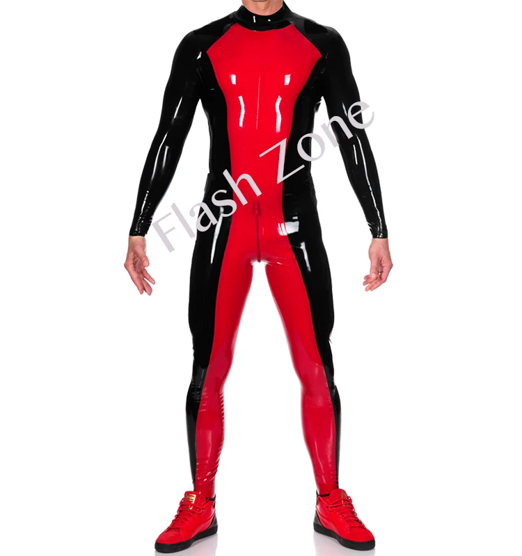 Бесплатная Доставка! Мужские черно-красные латексные комбинезоны модные костюмы