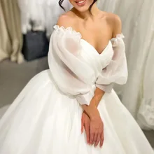 Branco lanterna manga vestido de casamento para mulher vestido de baile andar de comprimento elegante moda doce luxious vestidos de noiva robe de mariée22 (4)