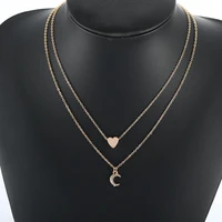 2021 european and american fashion multi layer love moon pendant necklace female combination clavicle chain