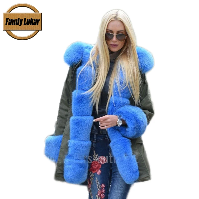 Fandy lokar пальто с натуральным мехом женская зимняя куртка капюшоном из