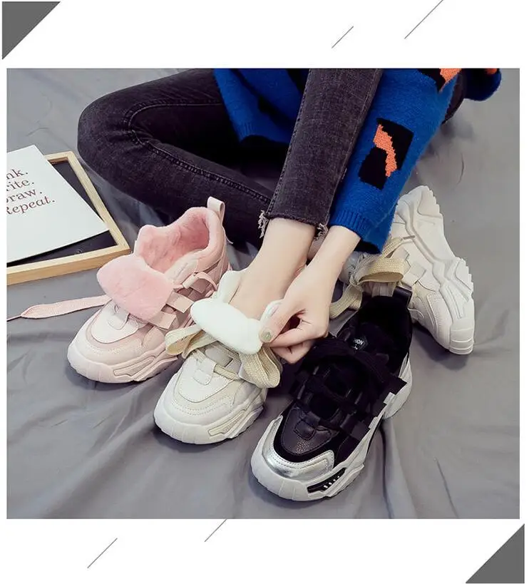 

Winter Shoes Woman Chunky Sneakers Women Flat Walking Platform Shoes Lace Up Ladies Flats Warm Vulcanized Shoes Comfort Footwear