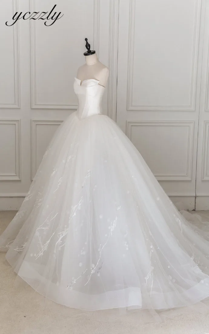 Royal Top Satin Wedding Dress 2020 Elegant Sweetheart Ball Gown Princess Appliques Flowers Bride Suknia Slubna YW287 | Свадьбы и