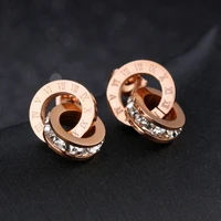 trendy roman numeral circle stud earrings for women love gift charm zirconia jewelry