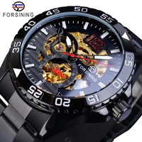 forsining fashion man clock mechanical automatic mens watch luminous hands waterproof black stainless steel 2019 casual watches