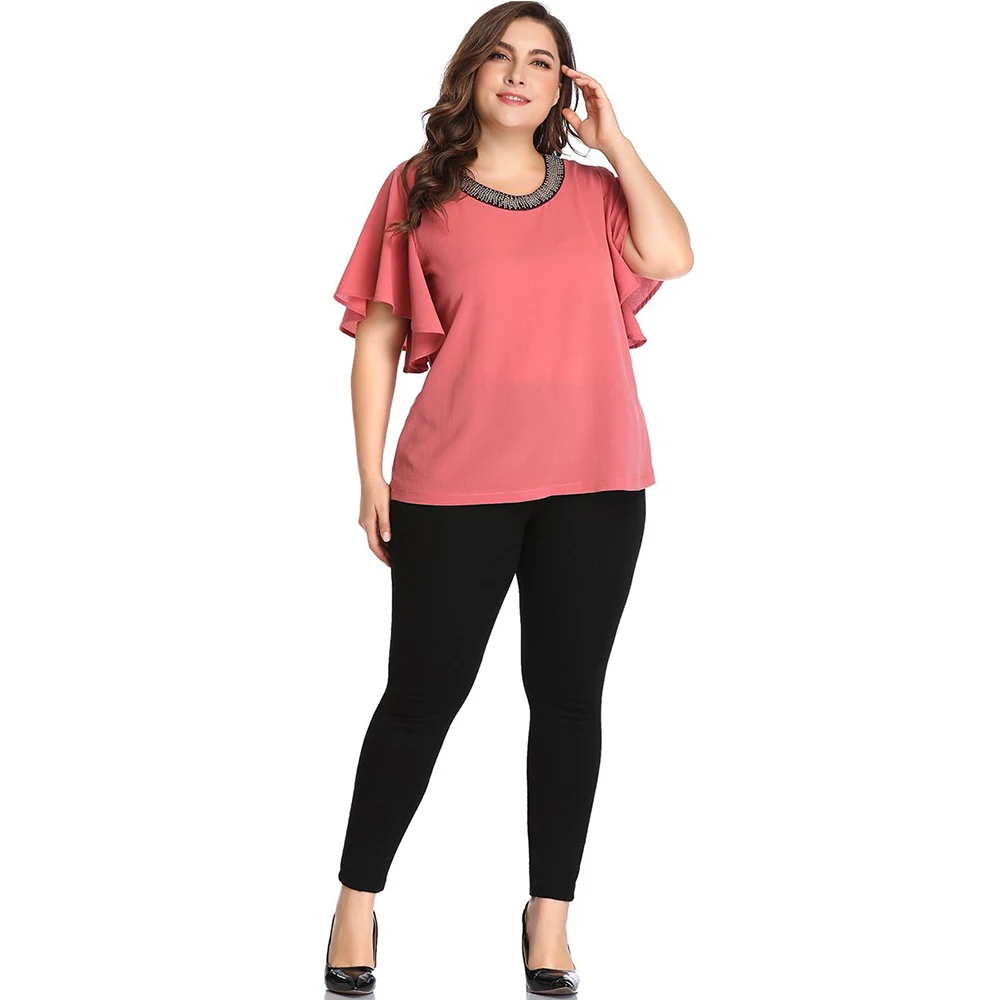 Женская элегантная шифоновая блузка с коротким рукавом большие размеры 5xl лето