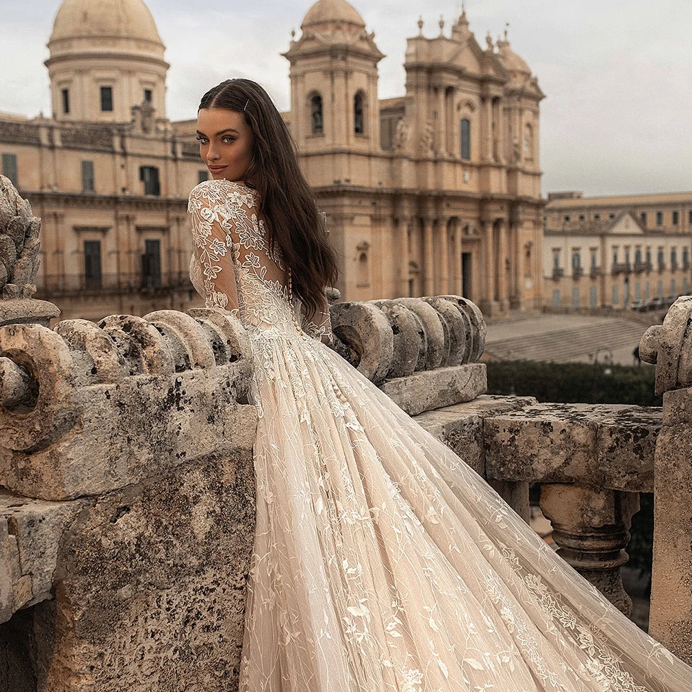 

Top Brand Buttons Up Back Half Sleeve Beading Appliques Lace Princess Wedding Dress A-line Vestido De Noiva Renda