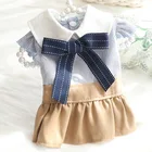 Юбка цвета хаки, модная одежда для собак, одежда для маленьких кошек, щенков, животных, с большим бантом, школьный стиль, Мопсы чихуахуа, аксессуары для собак