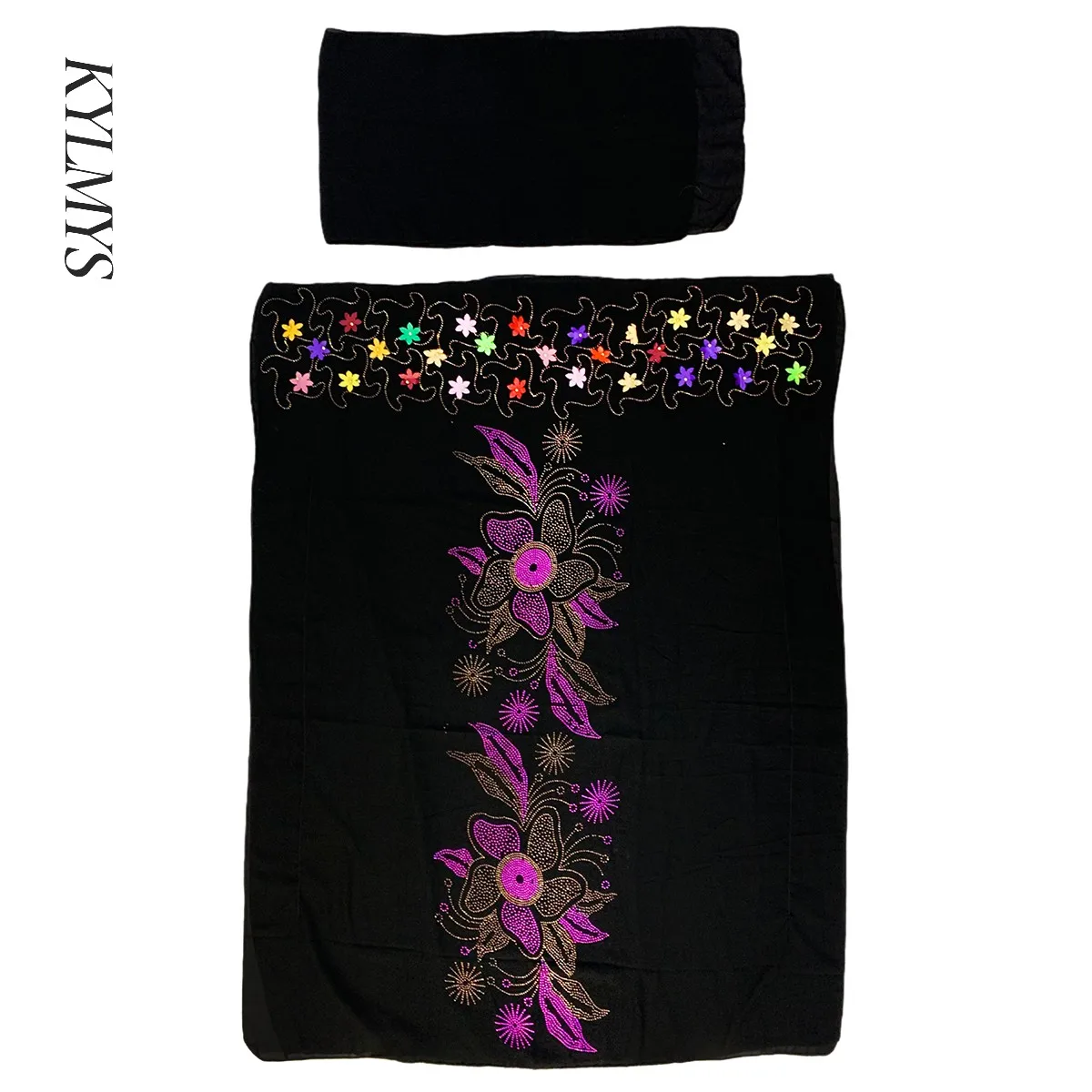 

New Design Afriacn Women's Dress With Scarf Big Size Muslim Black Dress Colorful Beads Fashion Dresses Loose Casual clothes