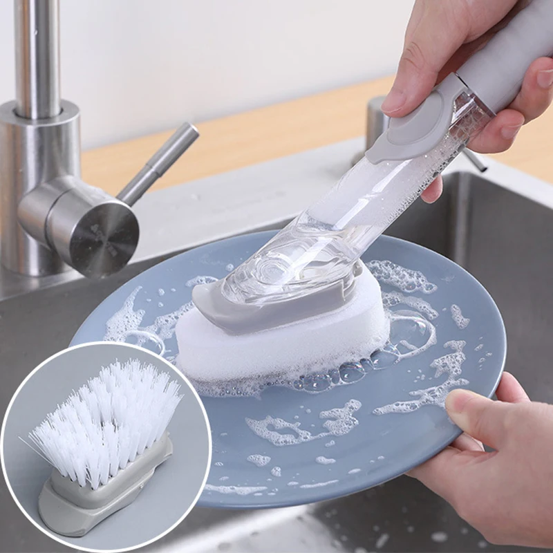 

Kitchen Cleaning Brush With Long Handle Removable Sponge Dispenser Dishwashing Brush Set Household Pot Plate Dish Cleaning Tools