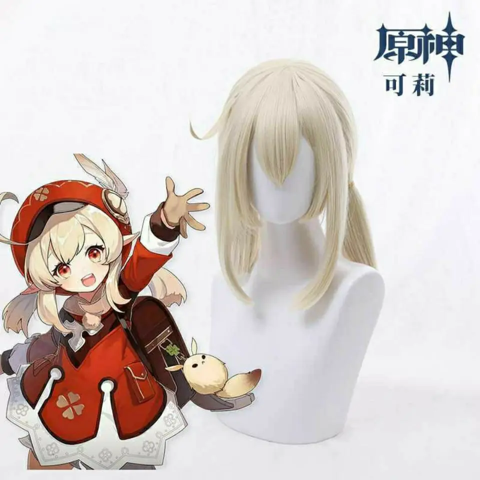 Парик для косплея Klee с двойным хвостом Game Genshin ударопрочный термостойкий парик из
