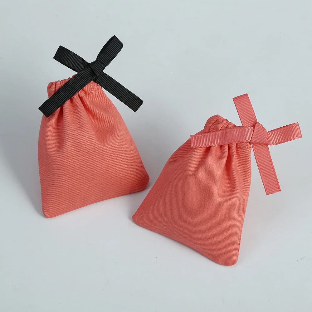 20pcs Hot Red Cotton Canvas Bags with Ribbon Small Necklace Earring Packaging Pouch Wedding Favor Gift Bag Jewelry Package Pouch