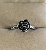 retro black rose flower floral finger ring antique silver color for women party wedding engagement jewelry