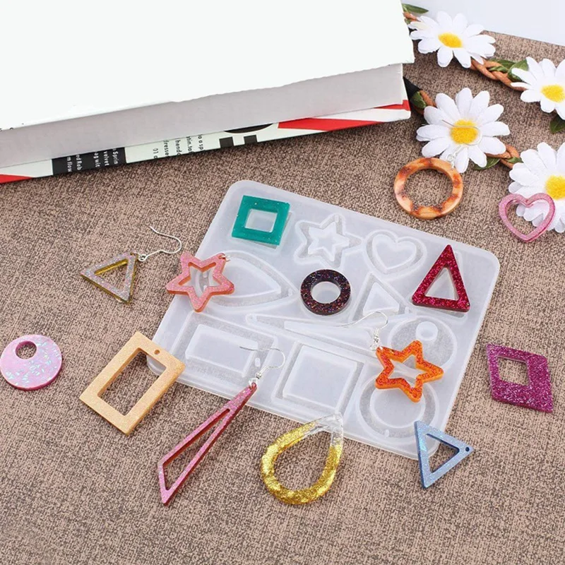 

DIY Jewelry Crystal Epoxy Mold Set Jewelry Pendant Earring Earring Silicone Mold with Earring Hook Jumping Ring