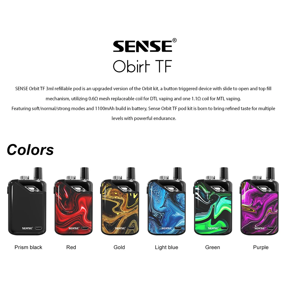Оригинальный Sense Orbit TF Комплект Pod система стартер Vape 1100 мАч батарея 3 мл