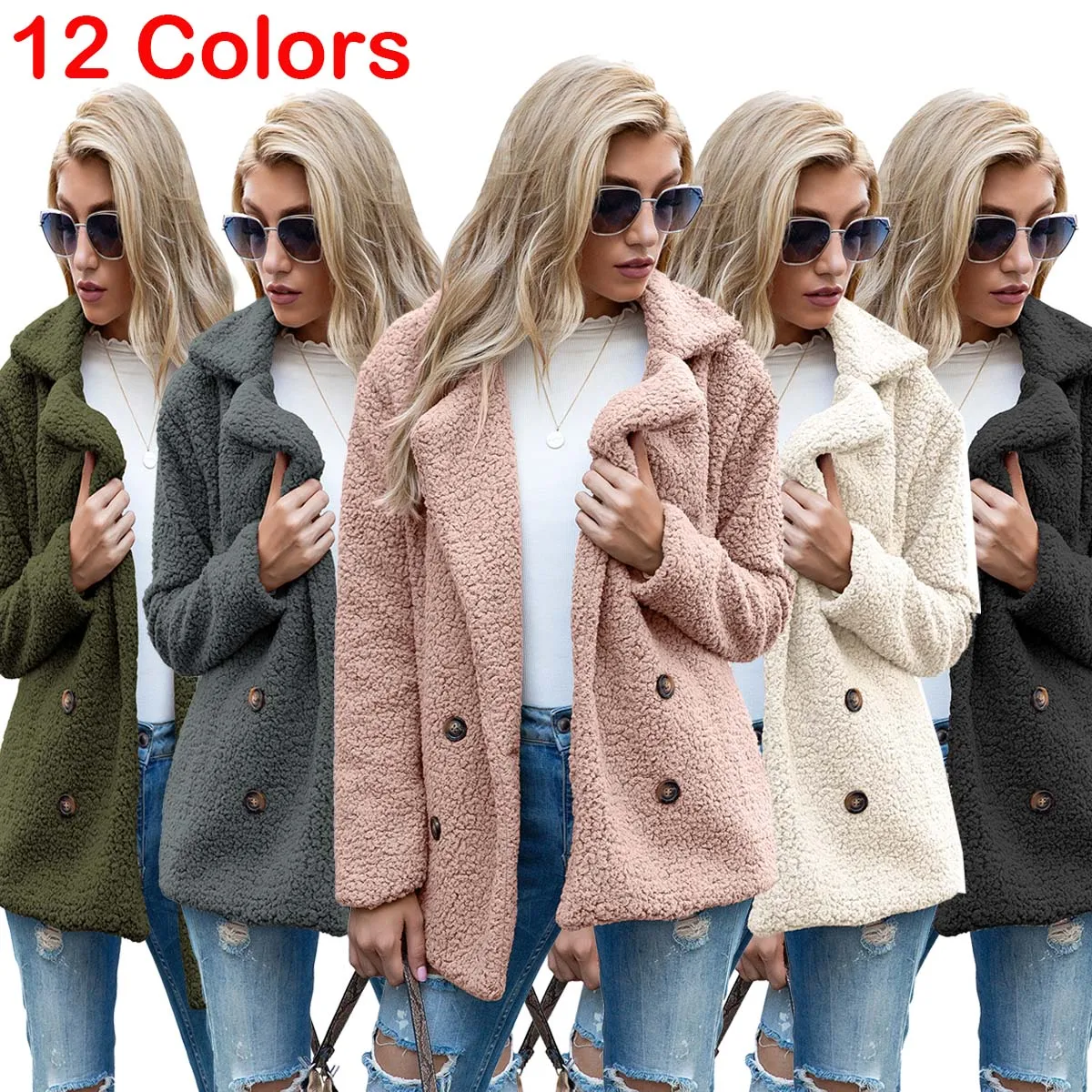 

Женская флисовая куртка с длинным рукавом, однобортная приталенная длинная куртка с воротником с лацканами и боковыми карманами, Осень-зим...