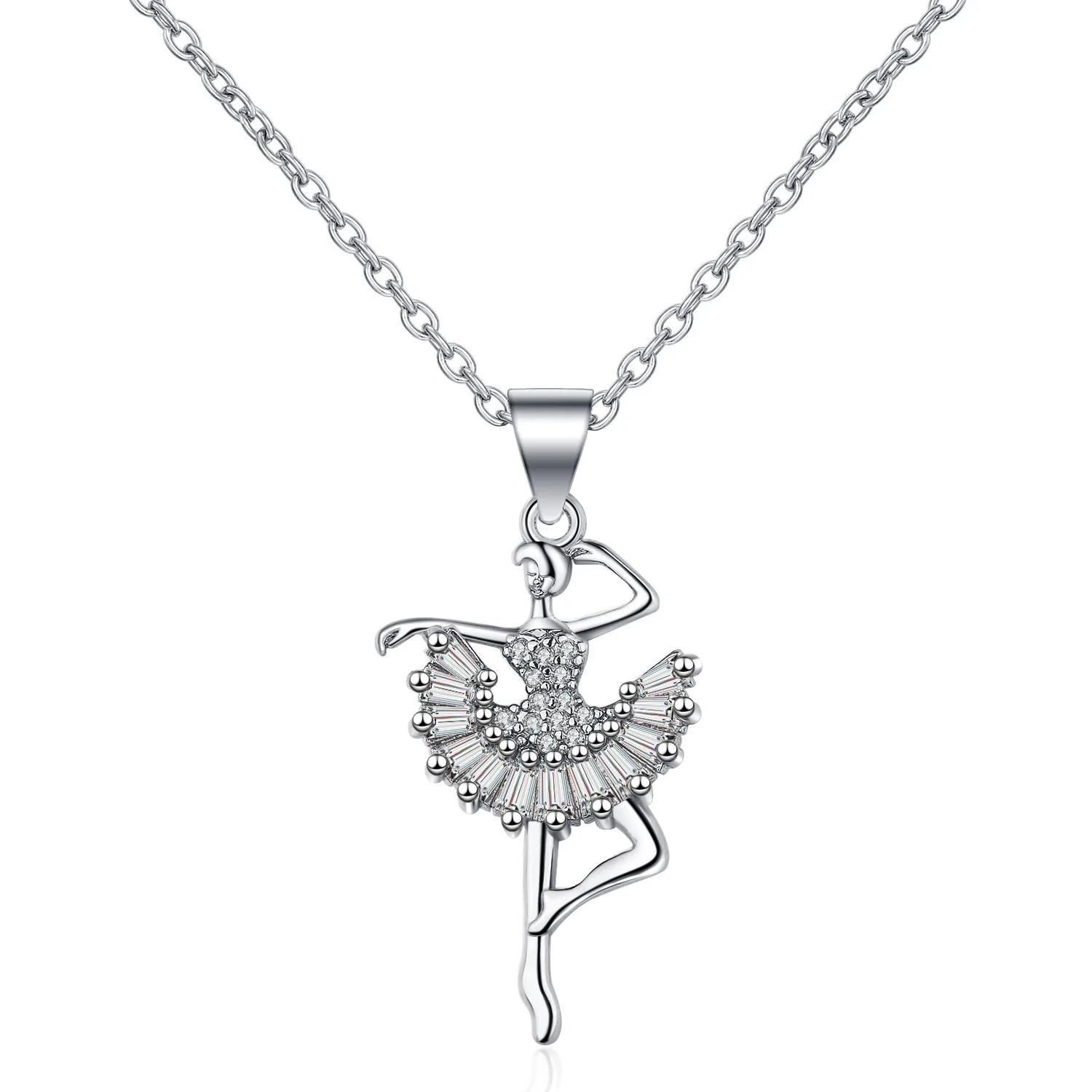 

Romantic Dancer Pendant Silver 925 Necklaces for Women White Crystal Ballet Dancing Girl Necklace Fairy Jewelry Accessories Gift
