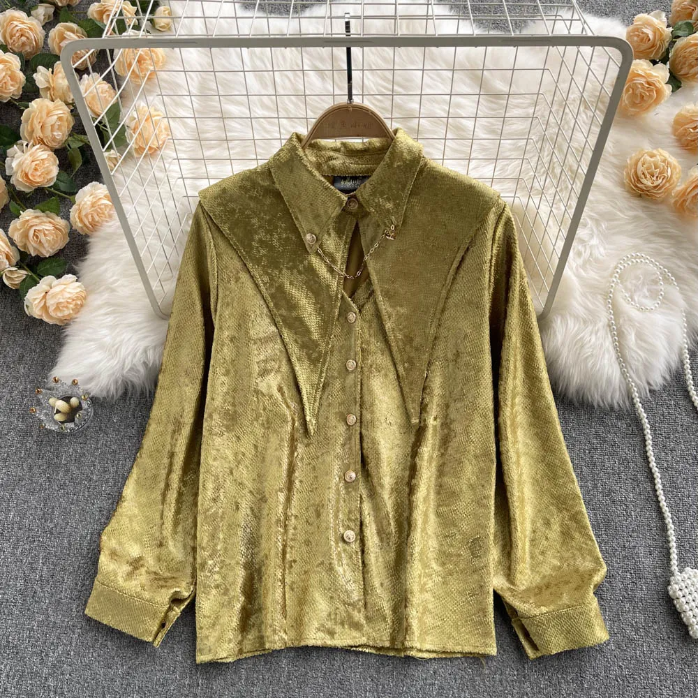 

C632 Women New Fashion 2021 Autumn Winter Snake Skin Print Single Breasted Long Sleeve Casual Loose Shirt Tops Mujer Blouse